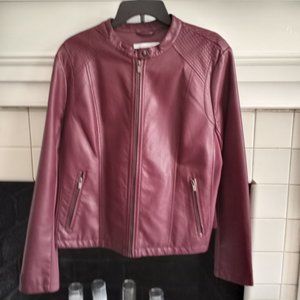 New York & Company. Cranberry, Leather Look Jacket, Size XL